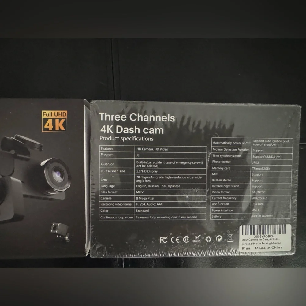 NWT 4K Dash Cam with Three Channels - Black